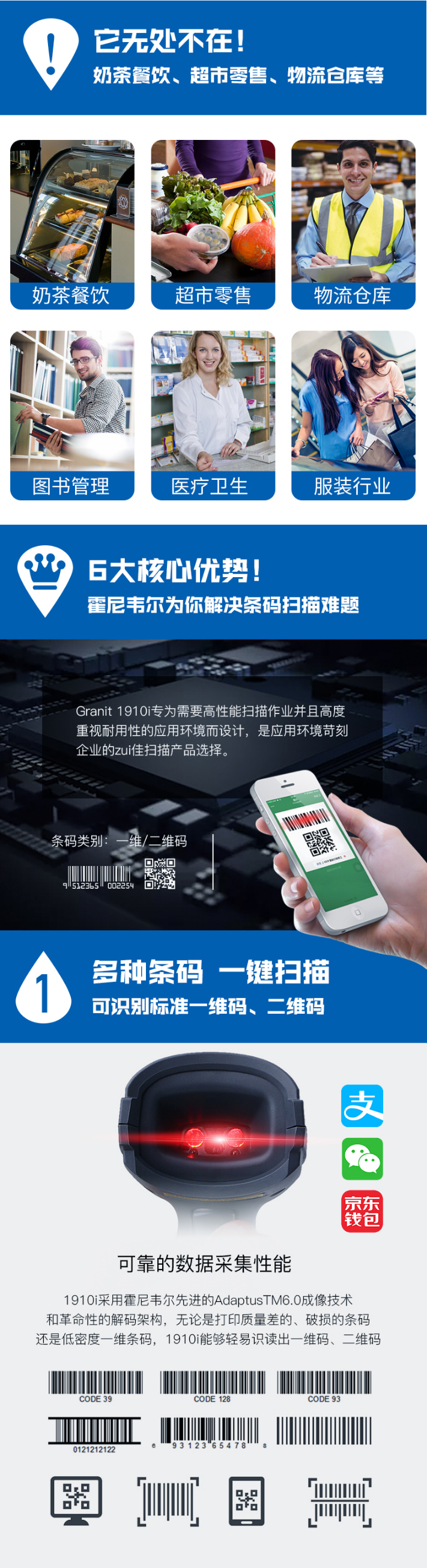 1910i条码扫描枪拥有多种二维码一键扫描的优势