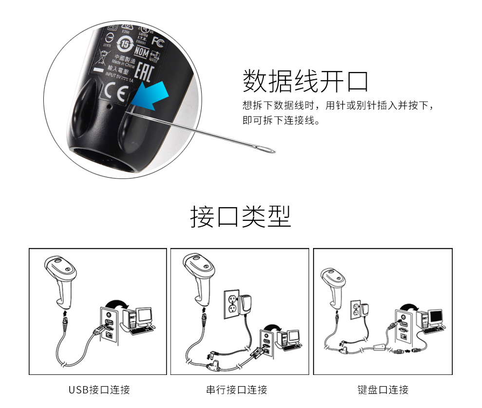 1400g条码扫描枪拥有三种接口方式
